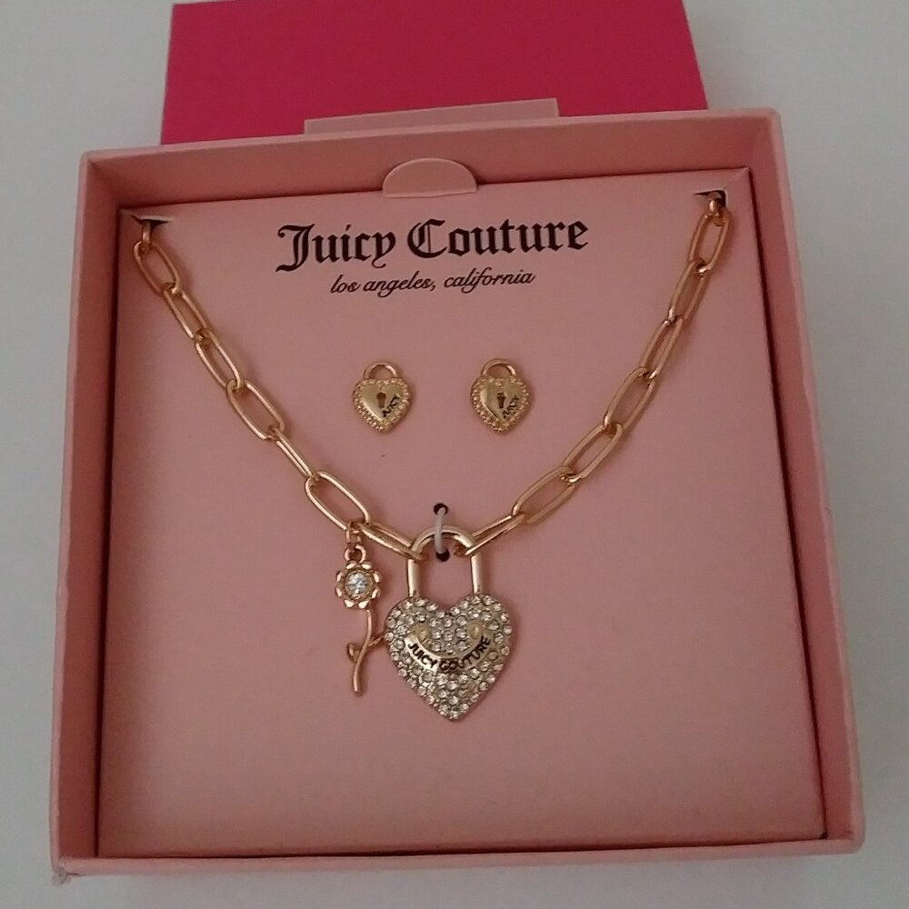 Juicy Couture Jewelry Rhinestone Necklace Earrings Set - Picture 1 of 14